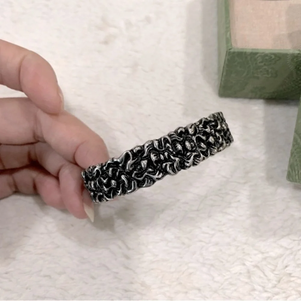 NIB Authentic Gucci Sterling Silver Crystal Garden Interlocking G Cuff Bracelet - Picture 4 of 7